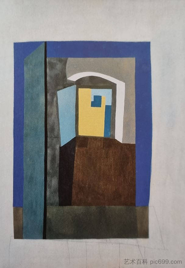 瓦伊达·拉约什前门， 纸板蛋彩画， 61.4x44.7cm Vajda Lajos Front Door, Tempera on Cardboard, 61.4x44.7cm，瓦贾达拉霍斯