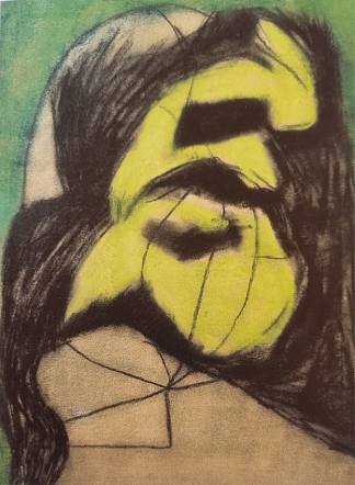 瓦伊达·拉约什 绿色面具 1938， 纸本帕斯特尔， 50x40cm Vajda Lajos Green Mask 1938, Pastell on Paper, 50x40cm (1938)，瓦贾达拉霍斯