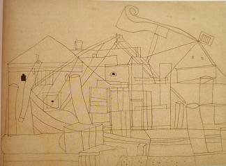 瓦伊达·拉约什故居与船 1936， 纸本铅笔， 23.3×30.5cm Vajda Lajos House with Ship 1936, Pencil on Paper, 23.3×30.5cm (1936)，瓦贾达拉霍斯