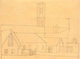 瓦伊达拉约什 圣安德烈的房屋 225×300 纸本铅笔 Vajda Lajos Houses in Szentendre 225×300 Pencil on Paper，瓦贾达拉霍斯