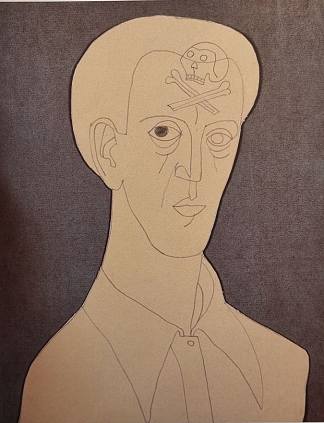 拉约什·瓦伊达 头骨自画像 1936， 铅笔拼贴， 12×25.5cm Vajda Lajos Önarckép Kopnyával 1936, Ceruza Kollázs, 12×25.5cm (1936)，瓦贾达拉霍斯