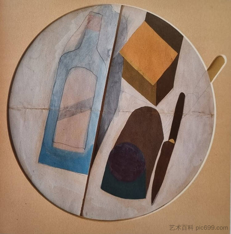 瓦伊达·拉约什 桌上的静物画，1934年，纸本蛋彩画和铅笔画，70x70cm Vajda Lajos Still Life on Table , 1934, Tempera and Pencil on Paper, 70x70cm (1934)，瓦贾达拉霍斯