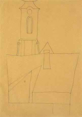 Vajda Lajos Tower of Cheurch at Main Square 1937， 450x310mm 铅笔 Vajda Lajos Tower of Cheurch at the Main Square 1937, 450x310mm Pencil on (1937)，瓦贾达拉霍斯