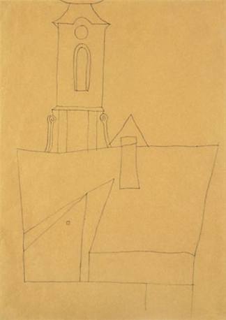 Vajda Lajos Tower of Cheurch at Main Square 1937， 450x310mm 铅笔 Vajda Lajos Tower of Cheurch at the Main Square 1937, 450x310mm Pencil on (1937)，瓦贾达拉霍斯