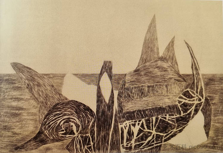 瓦伊达·拉约什·沃塔赛德世界 1939年 纸本木炭 60x86cm Vajda Lajos Wtaerside World, 1939, Charcoal on Paper, 60x86cm (1939)，瓦贾达拉霍斯