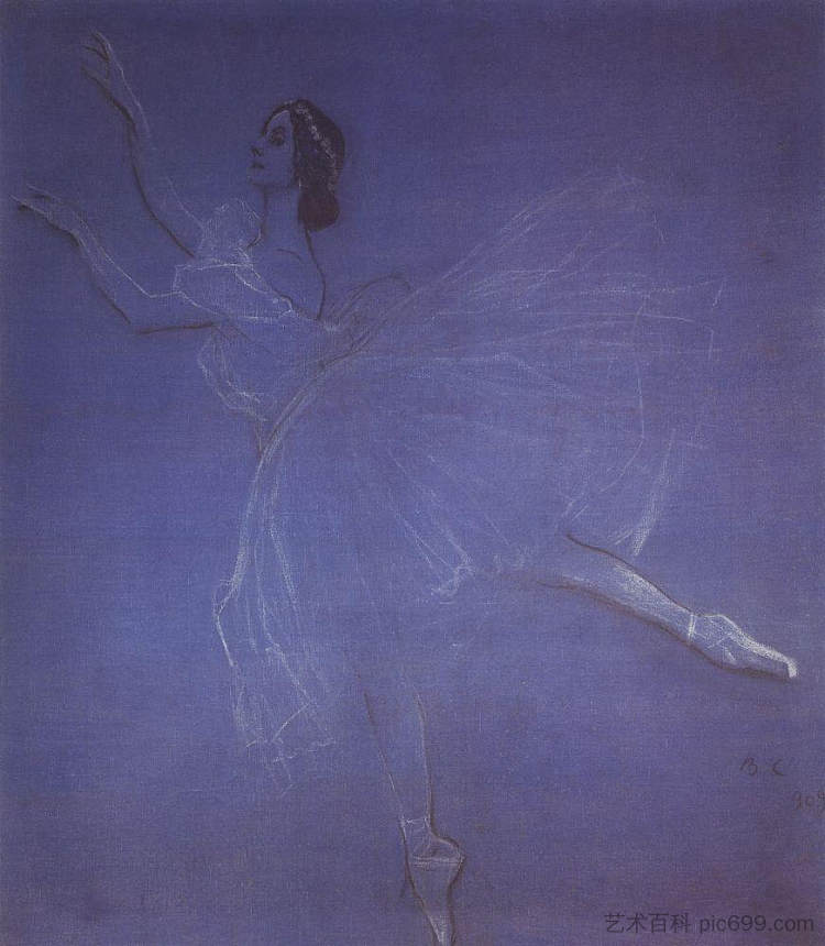 芭蕾舞剧《西尔菲德》中的安娜·巴甫洛娃 Anna Pavlova in the Ballet Sylphyde (1909)，瓦伦丁·谢罗夫