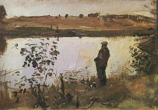 艺术家K.科罗文在河岸 Artist K. Korovin on the river bank (1905)，瓦伦丁·谢罗夫