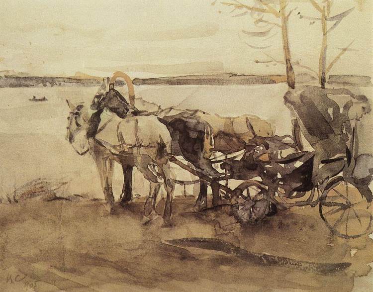 在渡轮上 At the ferry (1905)，瓦伦丁·谢罗夫