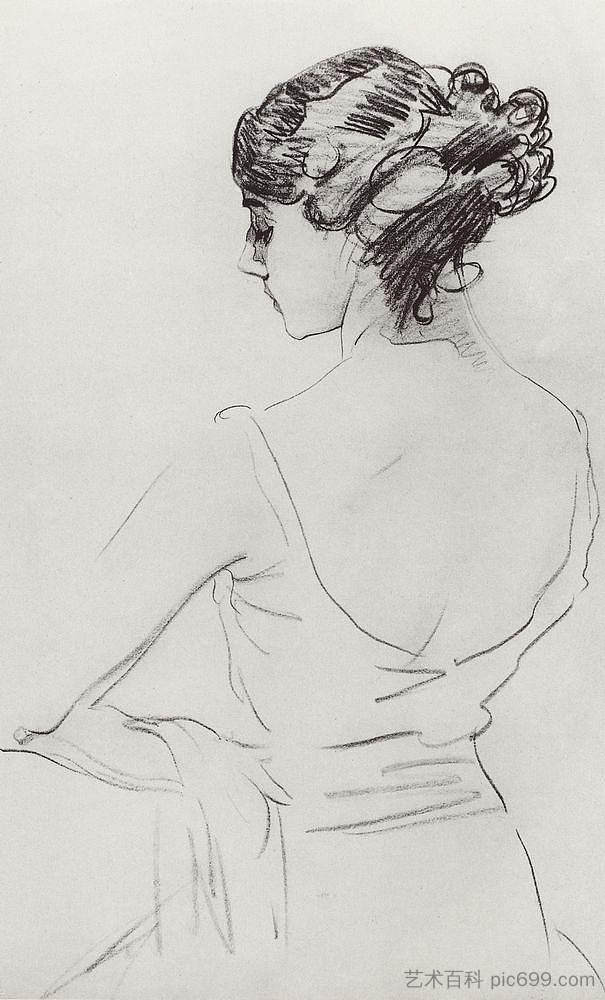 芭蕾舞演员卡尔萨维娜的肖像 Portrait of Ballet Dancer T. Karsavina (1909),瓦伦丁·谢罗夫