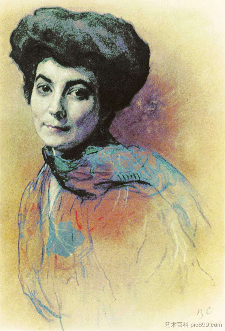 海伦娜·伊万诺夫娜·罗里奇的肖像 Portrait of Helena Ivanovna Roerich (1909)，瓦伦丁·谢罗夫