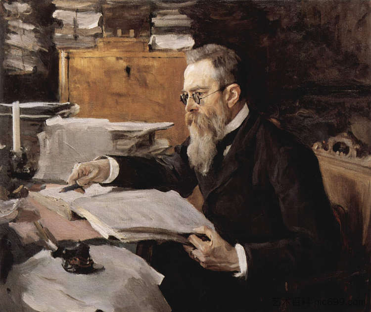 尼古拉·安德烈耶维奇·里姆斯基-科萨科夫的肖像 Portrait of Nikolai Andreyevich Rimsky-Korsakov (1898)，瓦伦丁·谢罗夫