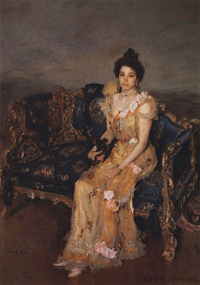 索菲亚·米哈伊洛夫娜·博特金娜的肖像 Portrait of Sofia Mikhailovna Botkina (1899)，瓦伦丁·谢罗夫