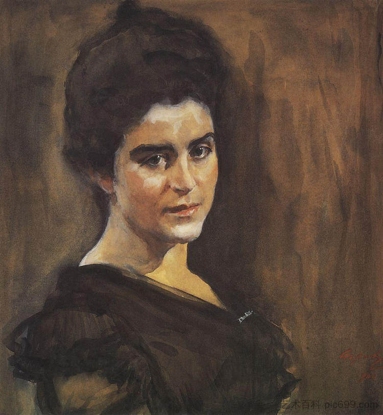 索菲亚·德拉戈米罗娃-卢科姆斯卡娅的肖像 Portrait of Sophia Dragomirova-Lukomskaya (1900)，瓦伦丁·谢罗夫