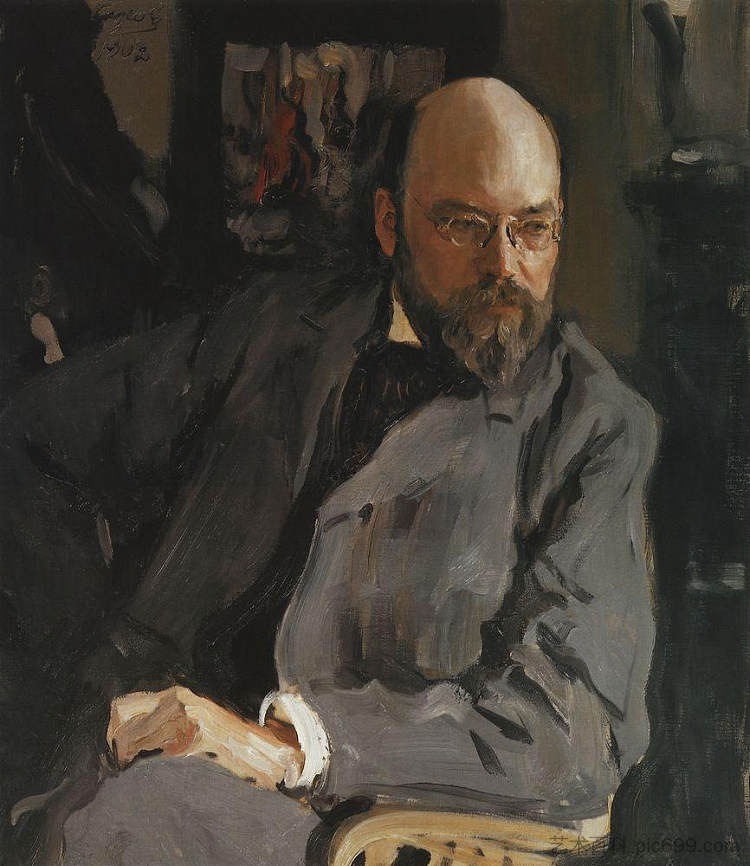 艺术家I.S.奥斯特鲁霍夫的肖像 Portrait of the Artist I.S. Ostroukhov (1902)，瓦伦丁·谢罗夫
