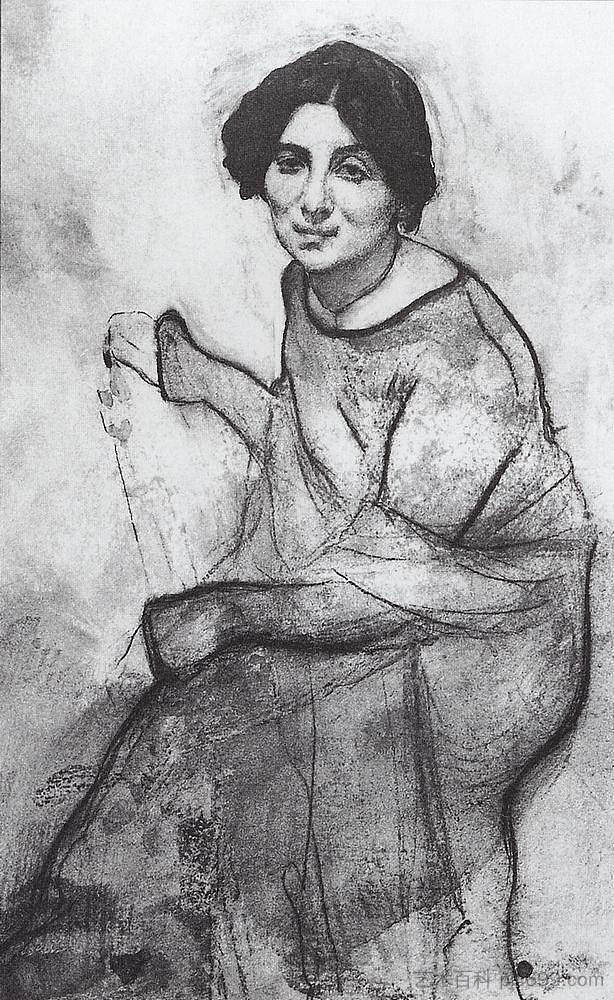 钢琴家万达·兰多夫斯卡的肖像 Portrait of the pianist Wanda Landowska (1907)，瓦伦丁·谢罗夫