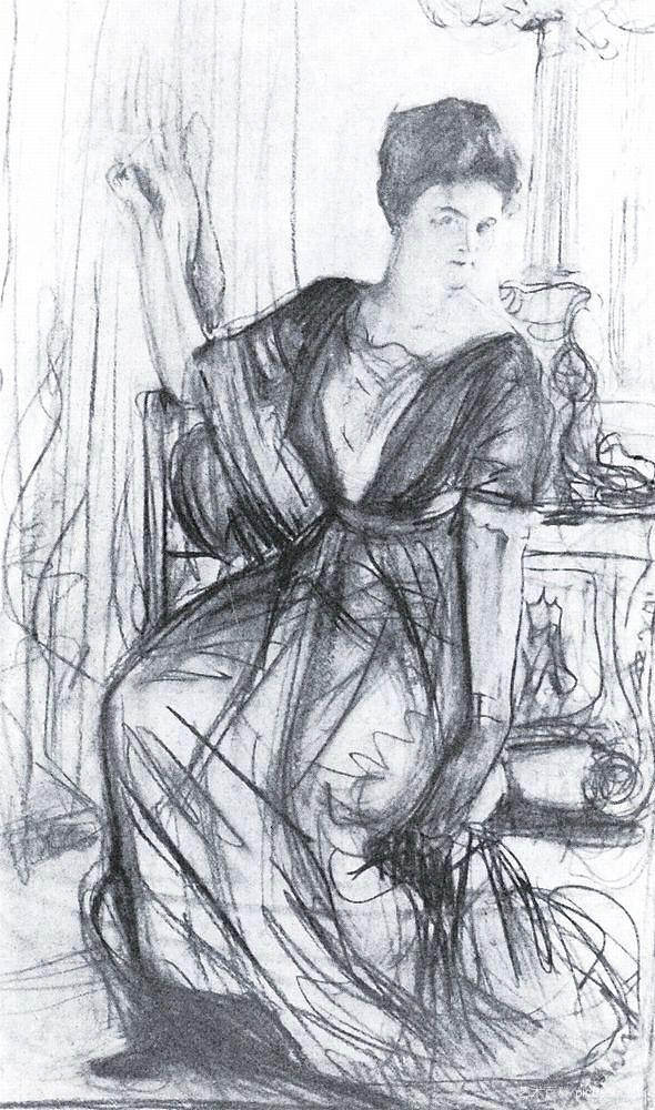 P.I.谢尔巴托娃肖像素描 Sketch for a portrait of P.I. Scherbatova (1911)，瓦伦丁·谢罗夫
