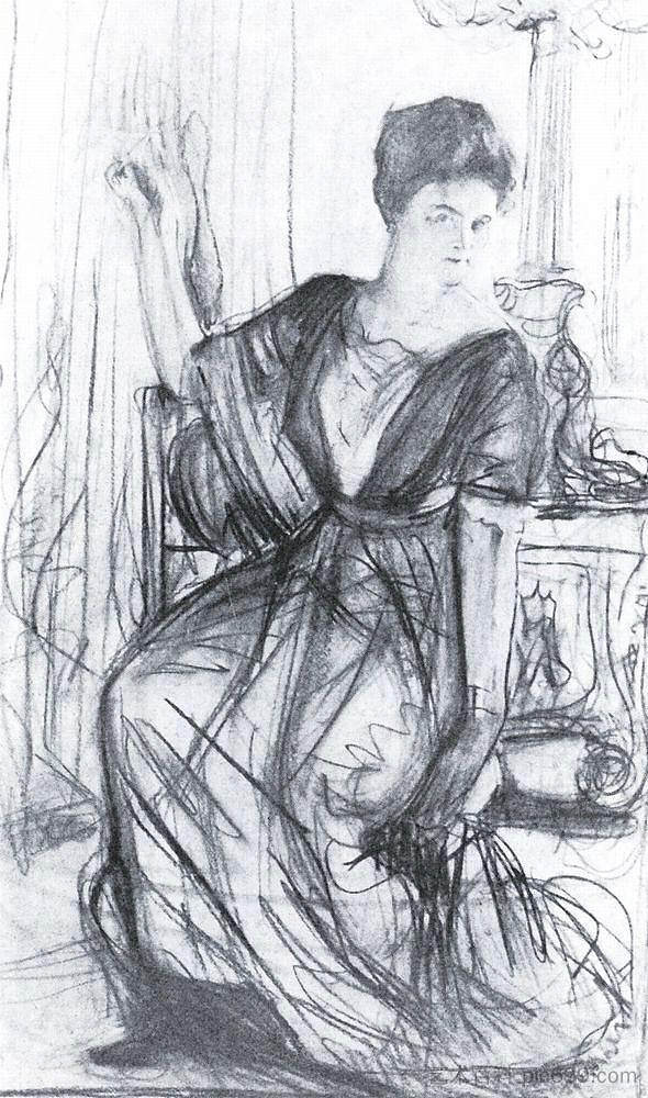 P.I.谢尔巴托娃肖像素描 Sketch for a portrait of P.I. Scherbatova (1911)，瓦伦丁·谢罗夫