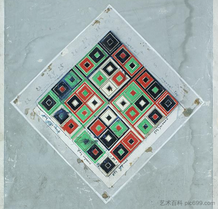捷尔诺波尔棉纺厂外部设计的马赛克面板“世界结构方案”草图 Sketch of the Mosaic Panel 'Scheme of World Structure' for the Exterior Design of the Ternopil Cotton Mill (1974),瓦列里·拉马赫