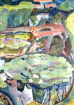 有池塘和睡莲的景观 Landscape with a Pond and Water Lilies (1915)，瓦内萨·贝尔