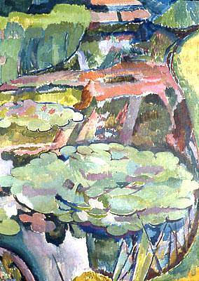 有池塘和睡莲的景观 Landscape with a Pond and Water Lilies (1915)，瓦内萨·贝尔