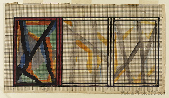 汉密尔顿夫人地毯的初步设计 Preliminary design for Lady Hamilton Rug (1914)，瓦内萨·贝尔