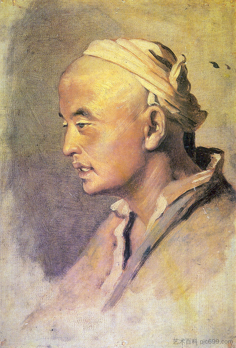 吉尔吉斯人的头。素描 Head of a Kirghiz. Sketch (1869)，瓦西里佩洛夫