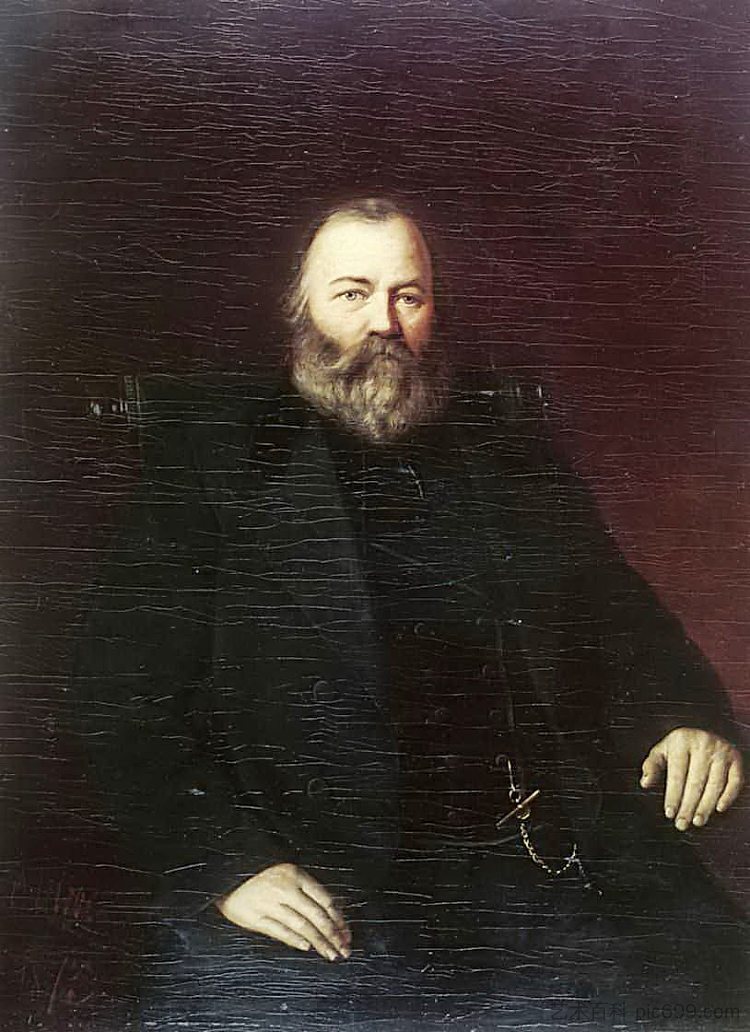 商人库兹涅佐夫的肖像 Portrait of a merchant S.T. Kuznetsov (1873)，瓦西里佩洛夫