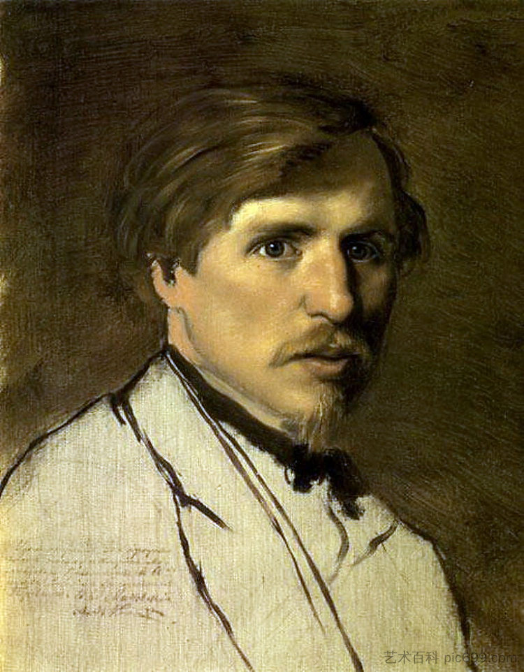 艺术家伊拉里昂·普里亚尼什尼科夫的肖像 Portrait of the Artist Illarion Prianishnikov (1862)，瓦西里佩洛夫