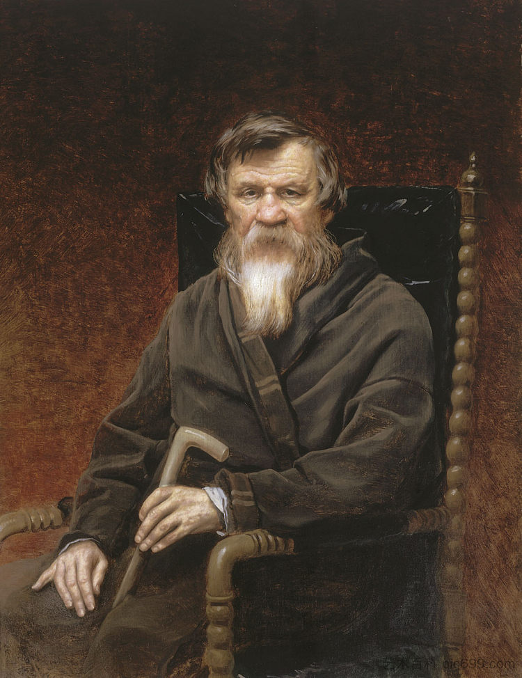 历史学家米哈伊尔·彼得罗维奇·波戈金的肖像 Portrait of the historian Mikhail Petrovich Pogodin (1872)，瓦西里佩洛夫