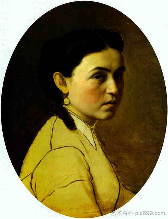 叶莲娜·佩罗娃的肖像，ne Scheins，艺术家的第一任妻子 Portrait of Yelena Perova, n e Scheins, The Artist s First Wife (1869)，瓦西里佩洛夫