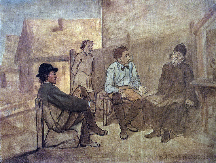 学生与僧侣交谈 Students talk with the monk (1871)，瓦西里佩洛夫