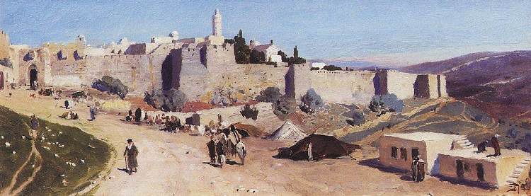 耶路撒冷从西方。雅法门和城堡。 Jerusalem from the west. Jaffa Gate and the Citadel. (1882)，瓦西里波列诺夫