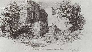 耶路撒冷。梯子到轨道的东侧。 Jerusalem. Ladder to the east side of the track. (c.1885)，瓦西里波列诺夫