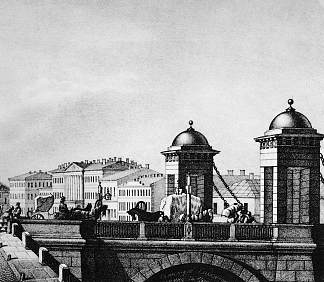 圣彼得堡的阿尼奇科夫桥 Anichkov bridge in St. Petersburg (c.1830)，瓦西里·萨多维尼科夫