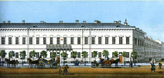 杰米多夫酒店。“涅瓦大街全景”片段 Demidov hotel. Fragment of “Panorama of Nevsky Prospect” (1835)，瓦西里·萨多维尼科夫