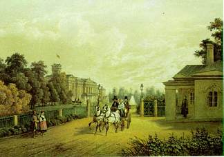 进入立陶宛维尔纽斯韦尔基艾宫 Entrance into Verkiai Palace, Vilnius, Lithuania (1848)，瓦西里·萨多维尼科夫