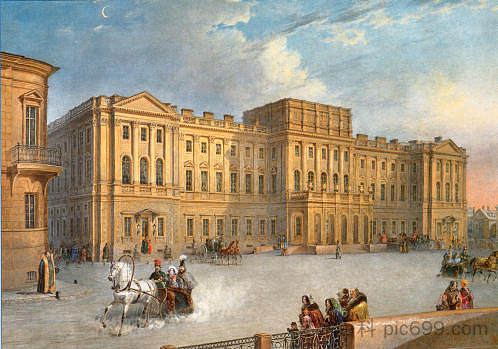 从蓝桥上看到的马林斯基宫 Mariinsky Palace as Seen from the Blue Bridge (1847)，瓦西里·萨多维尼科夫