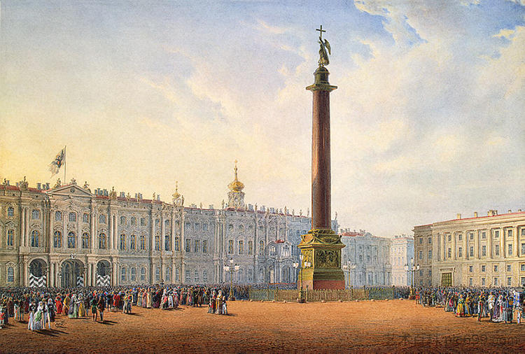 圣彼得堡宫殿广场和冬宫的景色 View of Palace Square and Winter Palace in St. Petersburg (c.1830)，瓦西里·萨多维尼科夫