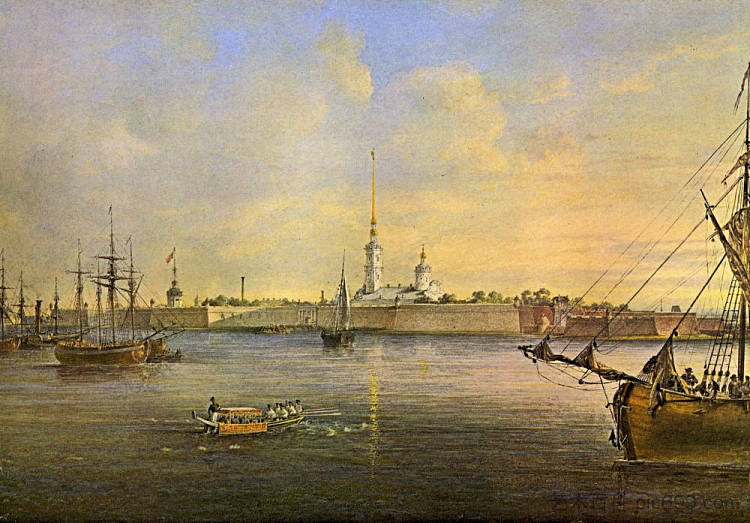 涅瓦河和彼得保罗要塞的景色 View of the Neva and the Peter and Paul fortress (1847),瓦西里·萨多维尼科夫