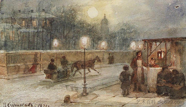 彼得堡之夜 Evening in Petersburg (1871; Saint Petersburg,Russian Federation  )，瓦西里·伊万诺维奇·苏里科夫