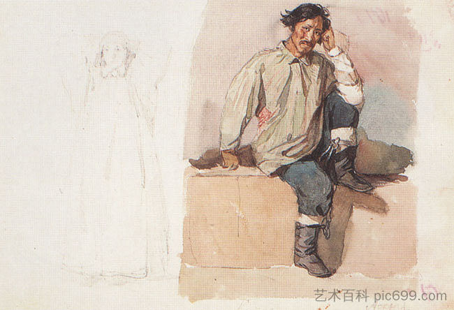 哈卡西的脚被铁链绑住 Khakasy with his feet bound with chains (1873; Russian Federation ),瓦西里·伊万诺维奇·苏里科夫