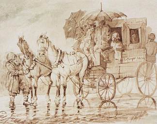 在雨中被长途汽车带到黑河 Under the rain by the coach to Black River (1871; Saint Petersburg,Russian Federation                     )，瓦西里·伊万诺维奇·苏里科夫