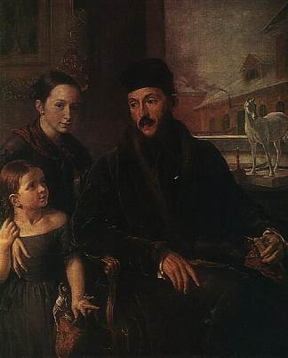 D.P.沃伊科夫与他的女儿和索洛克小姐的肖像 Portrait of D. P. Voyeikov with His Daughter and the Governess Miss Sorock (1842)，瓦西里·特罗平宁