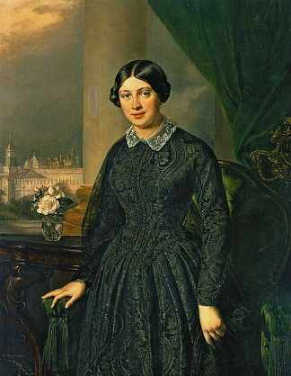 列维茨卡娅·沃尔康斯卡娅的肖像 Portrait of Levitskaya Volkonskaya (1852)，瓦西里·特罗平宁