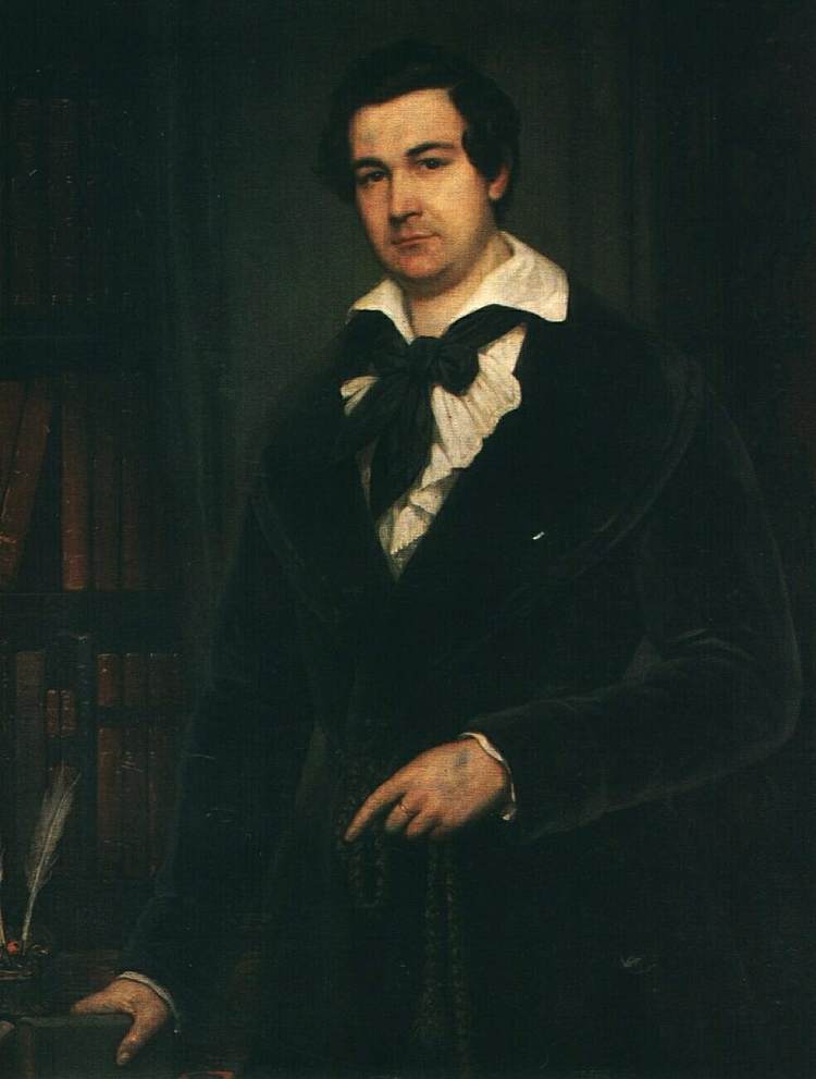 演员肖像 V. A. 卡拉蒂金 Portrait of the Actor V. A. Karatyghin (1842)，瓦西里·特罗平宁