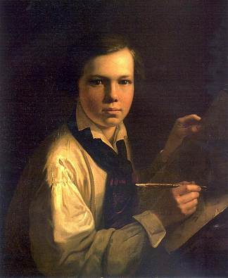 画架艺术家儿子的肖像 Portrait of the Artist’s Son the easel (1820)，瓦西里·特罗平宁