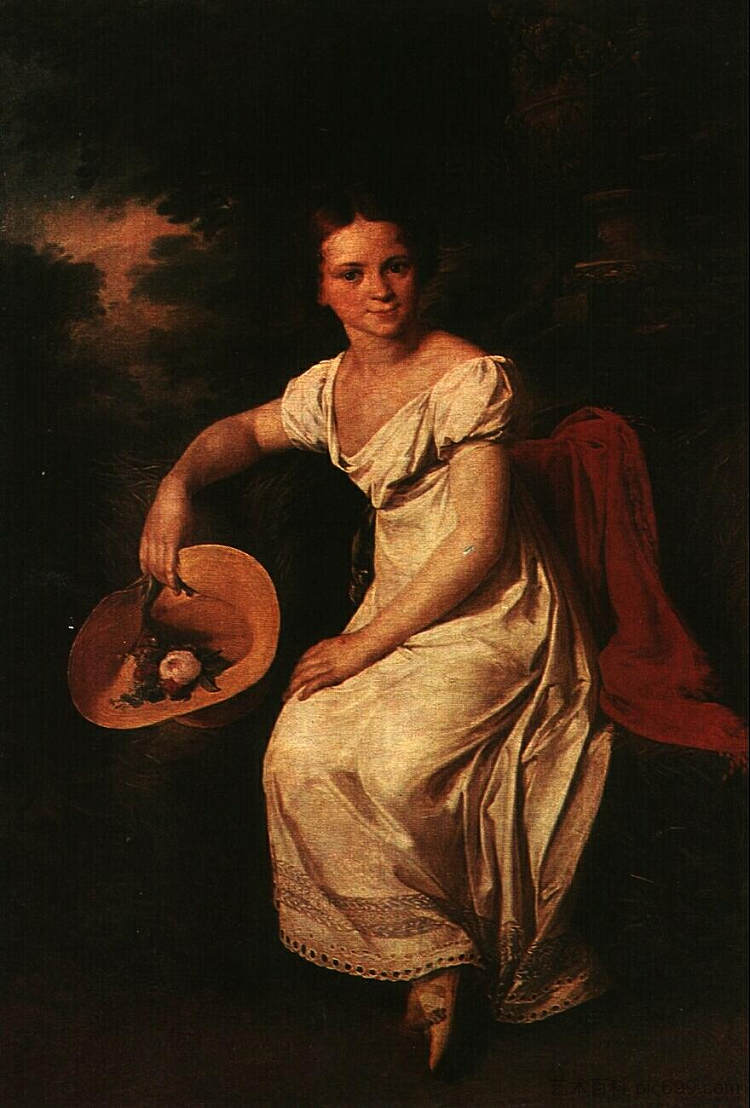 舞蹈家卡尔帕科娃的肖像 Portrait of the Dancer T. S. Karpakova (1818)，瓦西里·特罗平宁