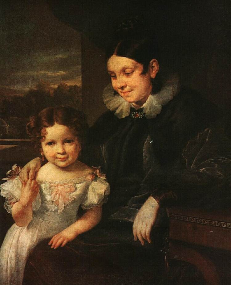 V. I. Yershova和她的女儿的肖像 Portrait of V. I. Yershova with Her Daughter (1831)，瓦西里·特罗平宁