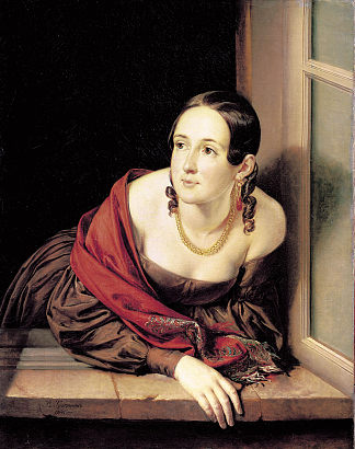 窗边的女人 Woman at the window (1841)，瓦西里·特罗平宁