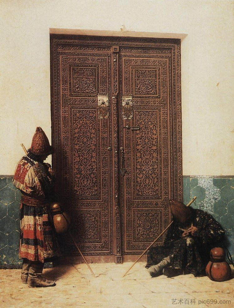 在清真寺门口 At the Door of a Mosque (1873)，瓦西里·维列什查金